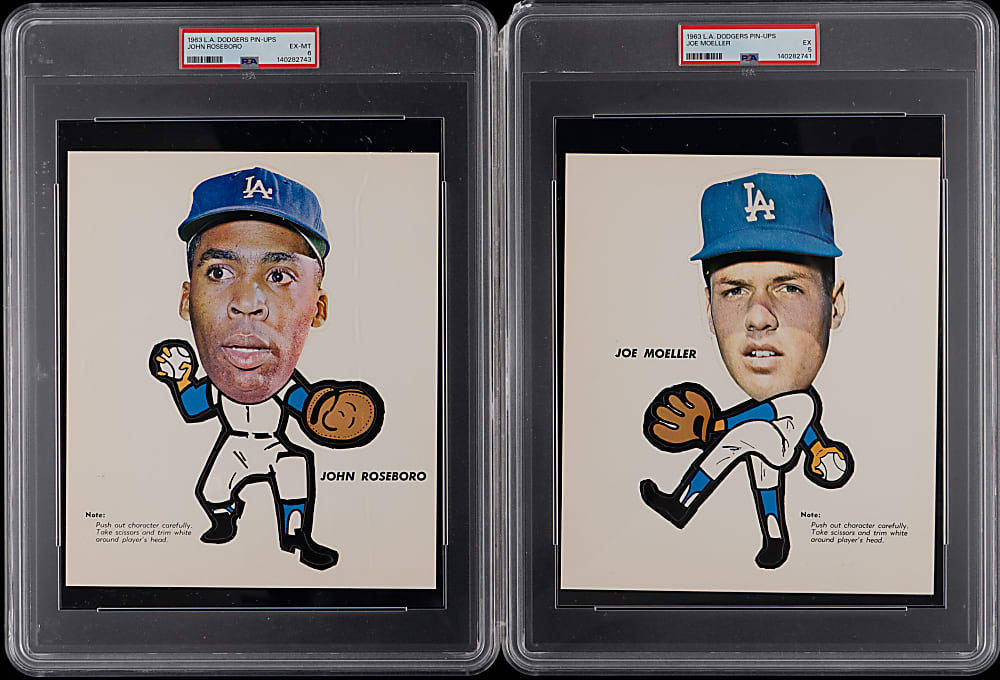 1963 Los Angeles Dodgers Pin-Ups Near Complete Set (6/10) with (5) PSA Graded Plus Don Drysdale & Original Envelope