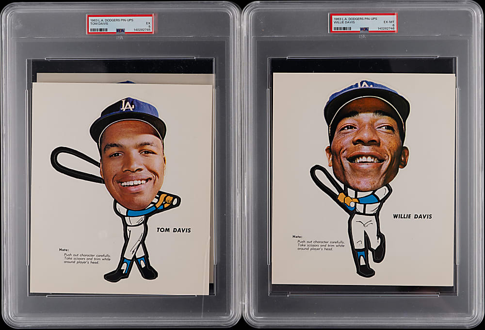 1963 Los Angeles Dodgers Pin-Ups Near Complete Set (6/10) with (5) PSA Graded Plus Don Drysdale & Original Envelope