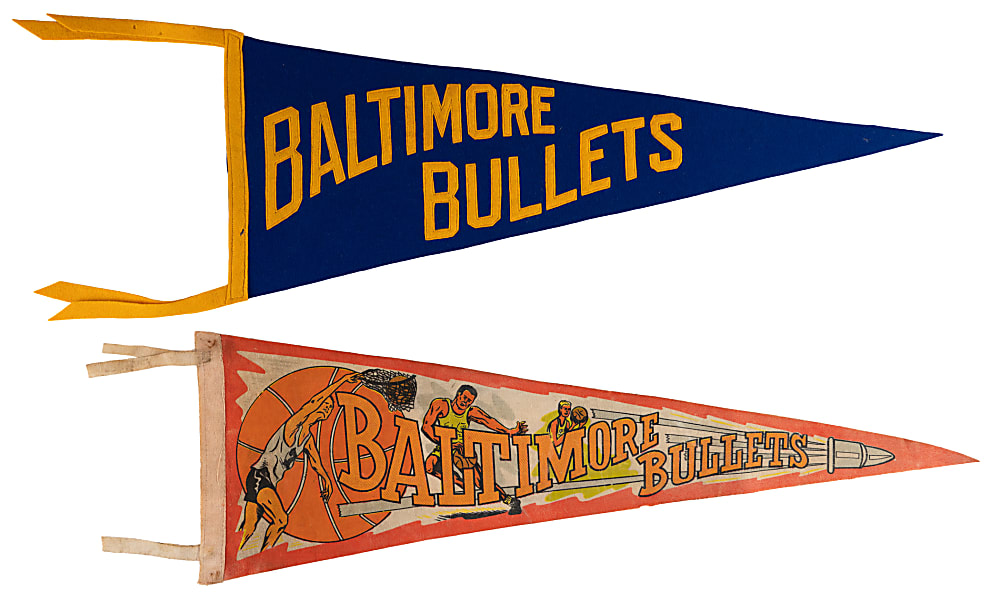 Circa 1940s-1970s Baltimore, Capital & Washington Bullets Pennants (5) with Rare ABL/BAA Style Example