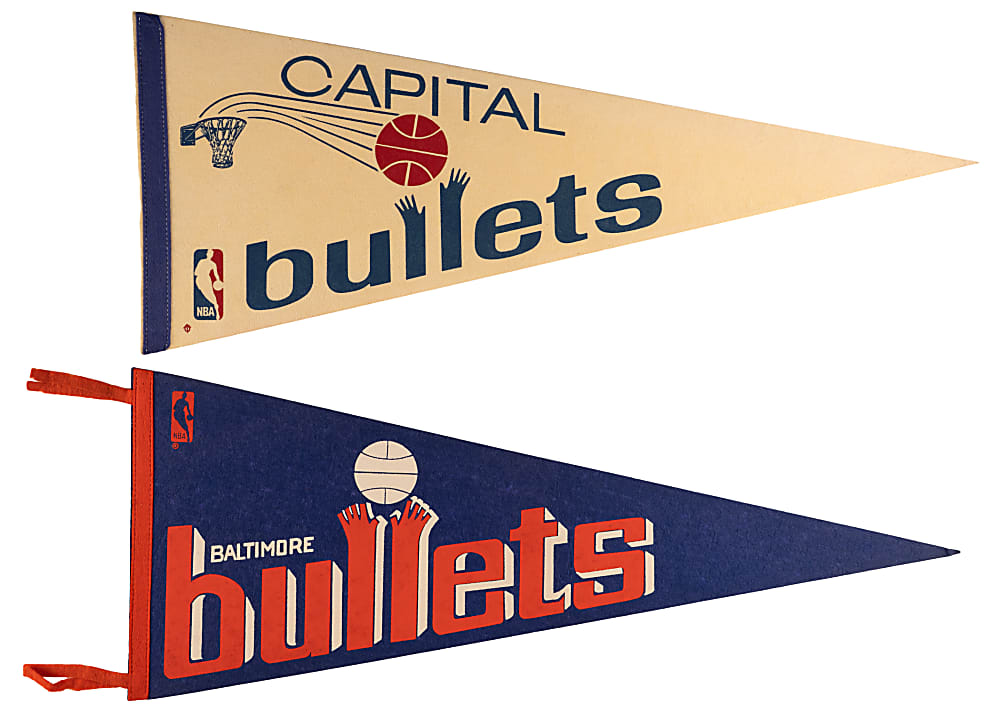 Circa 1940s-1970s Baltimore, Capital & Washington Bullets Pennants (5) with Rare ABL/BAA Style Example