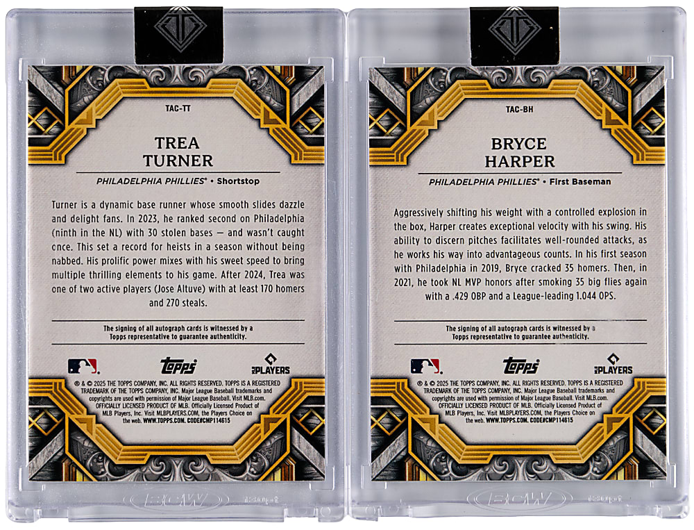 2025 Topps Transcendent Philadelphia Phillies Autographed #/25 Pair with Bryce Harper & Trea Turner
