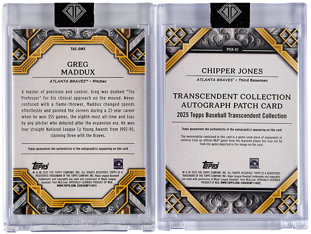 2025 Topps Transcendent Atlanta Braves Hall of Fame Autographed #/25 Pair with Chipper Jones & Greg Maddux