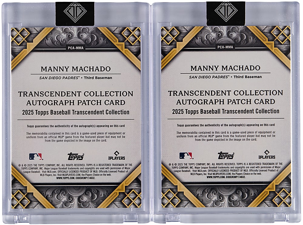2025 Topps Transcendent Manny Machado Autographed Patch Pair - Both #/10