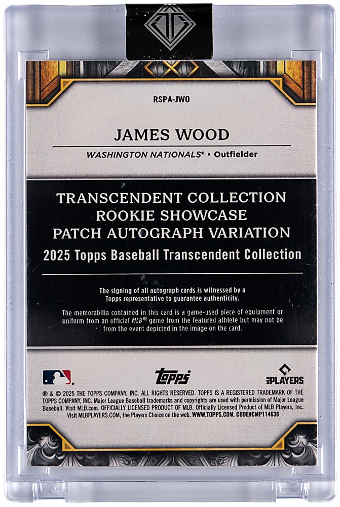 2025 Topps Transcendent James Wood Rookie Showcase Patch Autograph Variation #/10
