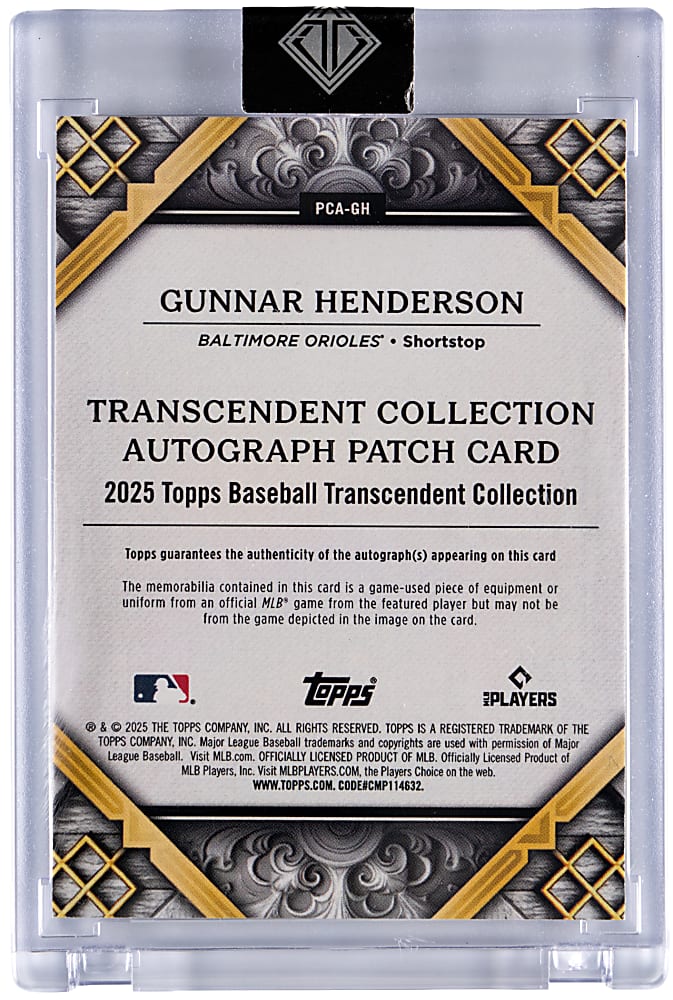 2025 Topps Transcendent Gunnar Henderson Green Autograph Patch #/5