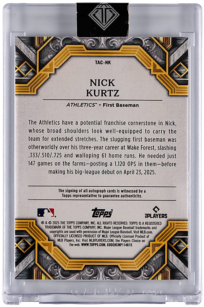 2025 Topps Transcendent Nick Kurtz Autograph Rookie #/25