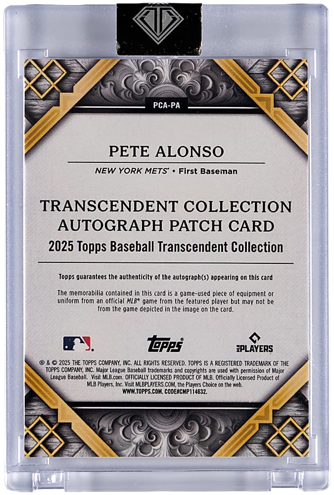 2025 Topps Transcendent Pete Alonso Autograph Patch #/25