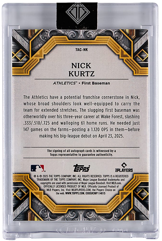2025 Topps Transcendent  Nick Kurtz Autograph Rookie #/25