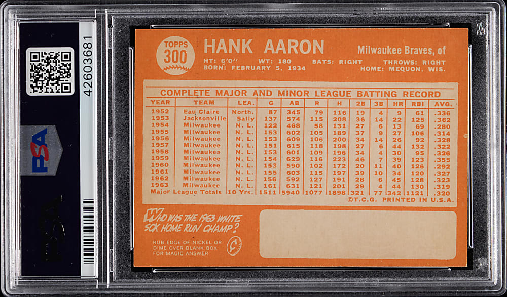 1964 Topps #300 Hank Aaron PSA EX-MT 6