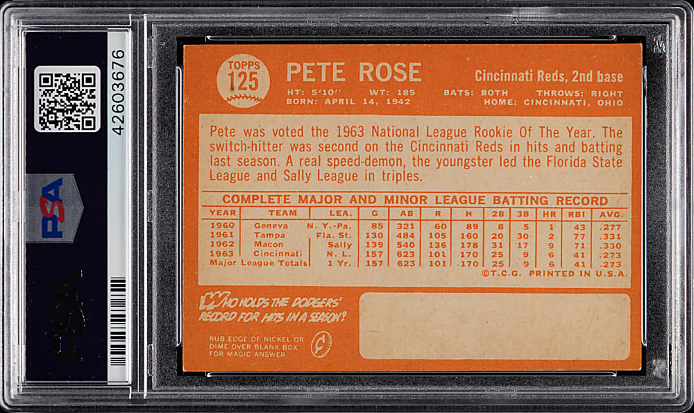 1964 Topps #125 Pete Rose All-Star Rookie PSA EX 5