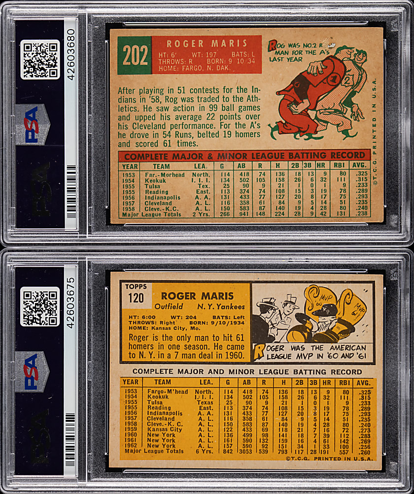 1959 & 1963 Topps PSA Graded Roger Maris Pair