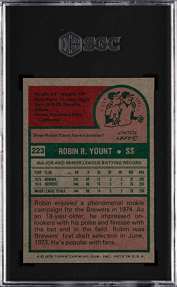 1975 Topps #223 Robin Yount SGC NM/MT 8