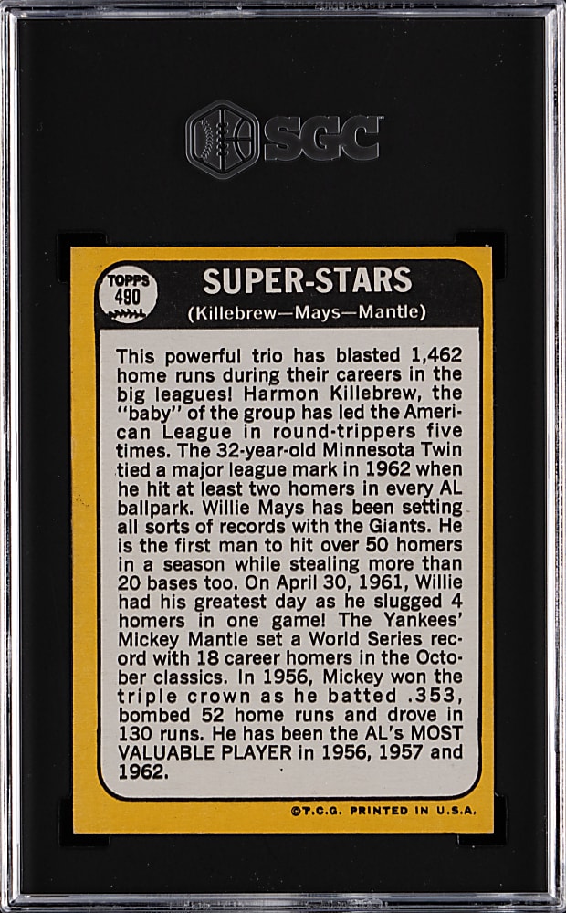 1968 Topps #490 Super Stars Harmon Killebrew/Willie Mays/Mickey Mantle SGC EX/NM 6