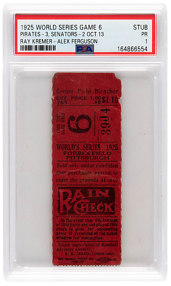 1925 World Series Game 6 Ticket Stub Pittsburgh Pirates vs. Washington Senators PSA POOR 1
