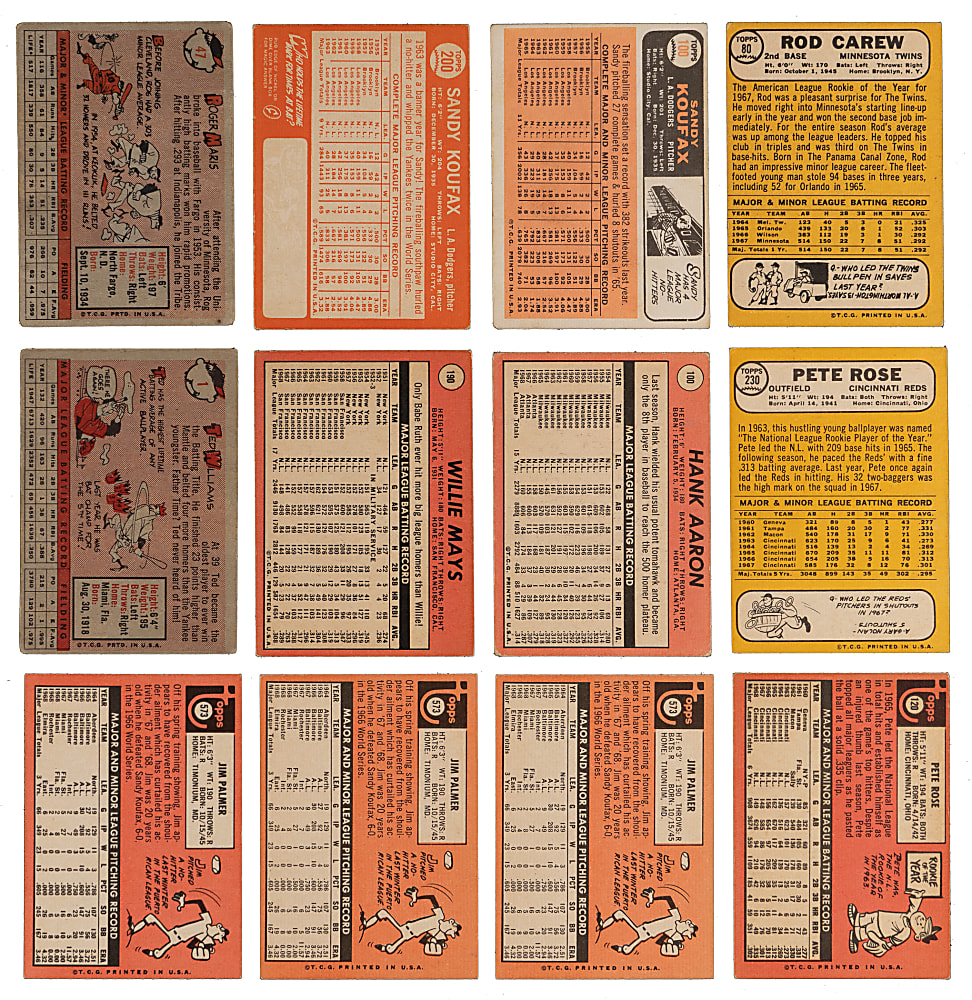 1958-1969 Topps Hall of Fame & Superstars (12) with Aaron, Koufax, Mays, Rose & T. Williams