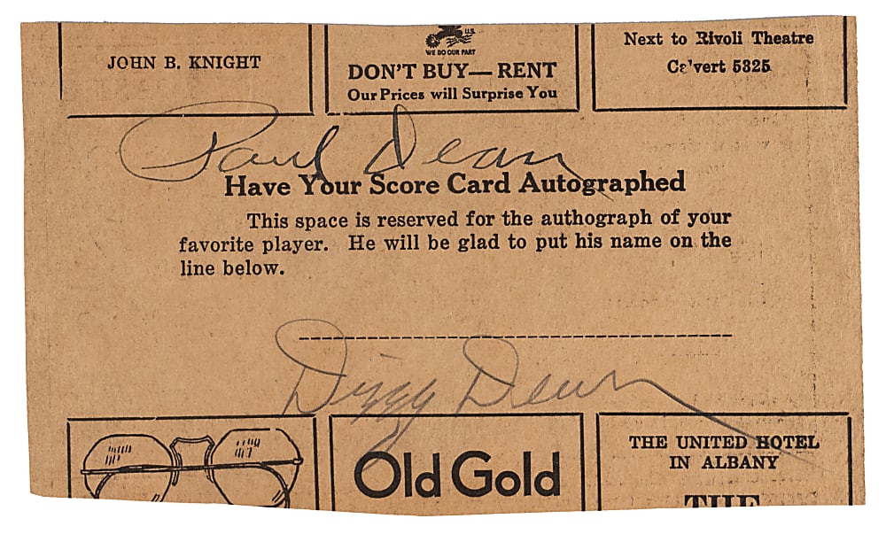 Dizzy Dean & Paul Dean Dual-Signed Cut
