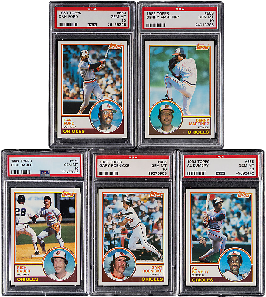 1983 Topps Baltimore Orioles PSA GEM MINT 10 Lot (7) with Rare #192 Floyd Rayford Plus 1983 O-Pee-Chee #163 Cal Ripken Jr. SGC MINT 9