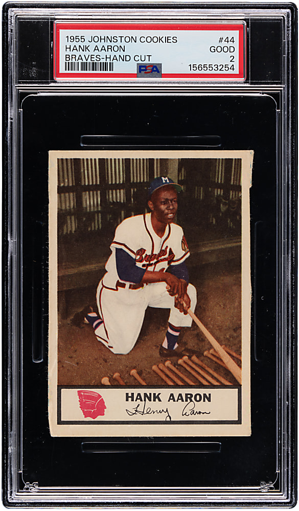 1955 Johnston Cookies Milwaukee Braves #44 Hank Aaron Hand Cut PSA GOOD 2