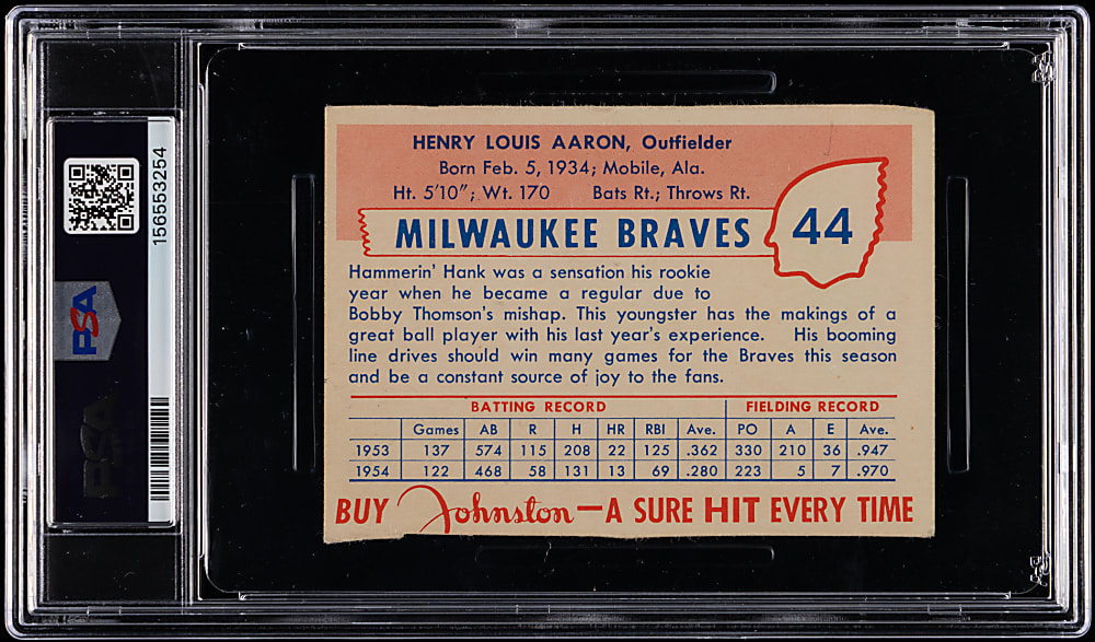 1955 Johnston Cookies Milwaukee Braves #44 Hank Aaron Hand Cut PSA GOOD 2