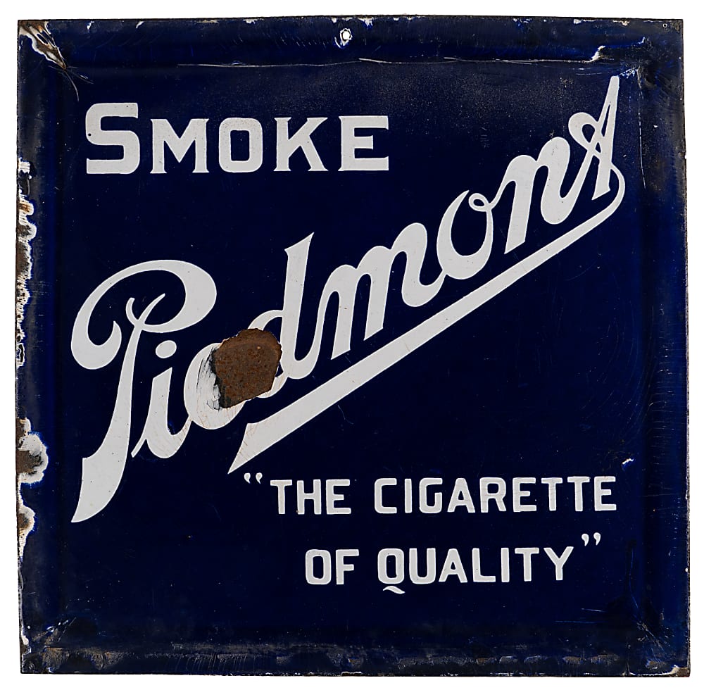Circa 1910s Piedmont Double Sided Porcelain Tobacco Sign