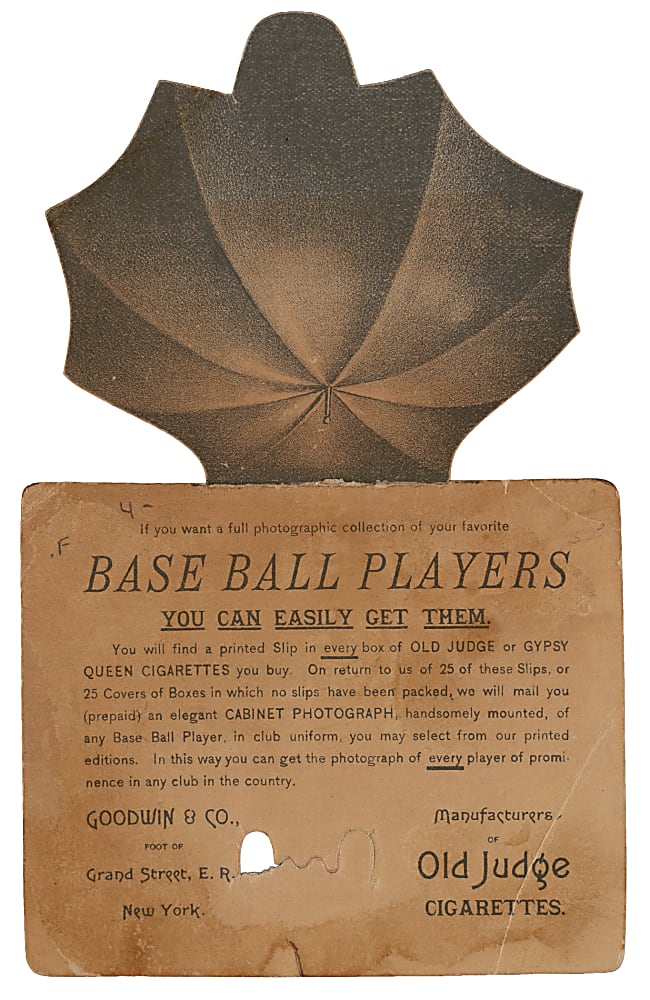 1888 Old Judge Baseball Cabinet Card Redemption Point-of-Sale Advertisement