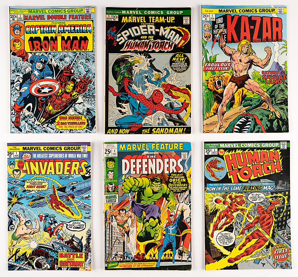 1970s Marvel Super-Hero Comic Treasure Chest Bundle (63) with Marvel Team-Up #1 Spider-Man/Torch & Marvel Feature #1 First Defenders