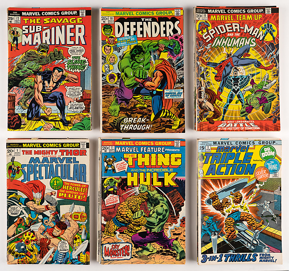 1970s Marvel Super-Hero Comic Treasure Chest Bundle (63) with Marvel Team-Up #1 Spider-Man/Torch & Marvel Feature #1 First Defenders