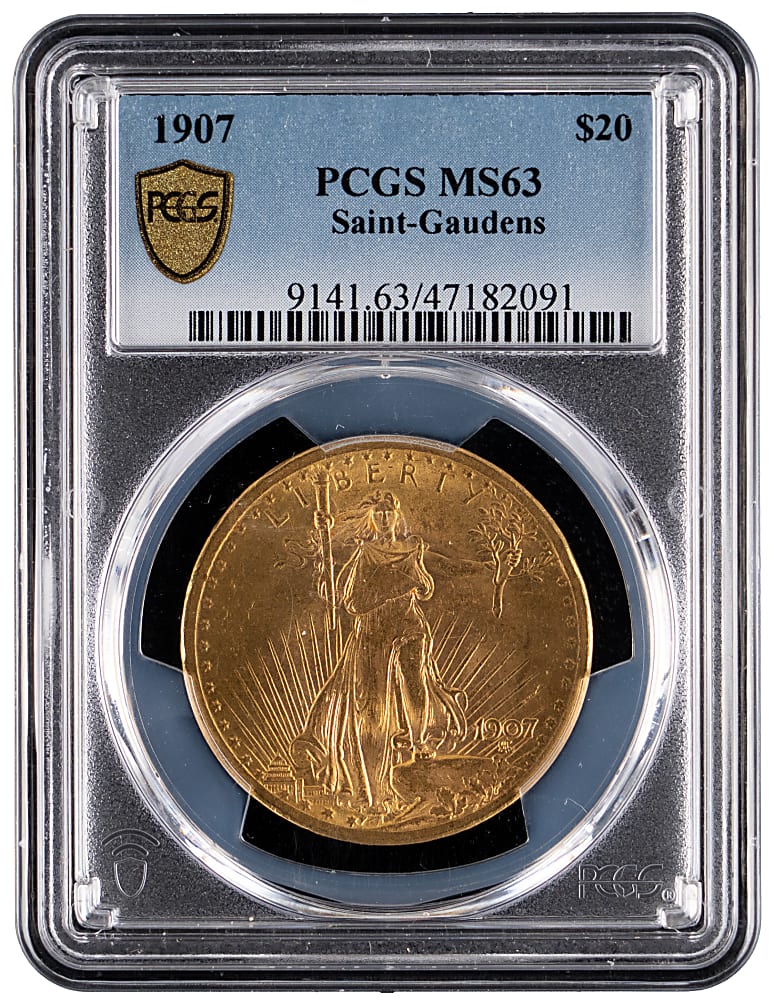 1907 $20 Saint-Gaudens Double Eagle Gold Coin - PCGS MS63