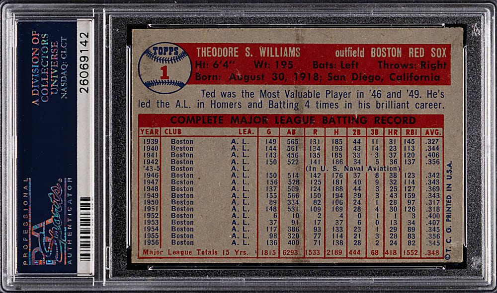 1957 Topps #1 Ted Williams PSA EX-MT 6