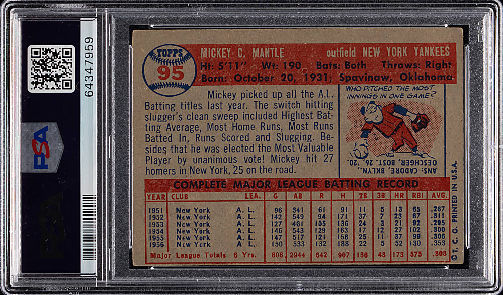 1957 Topps #95 Mickey Mantle PSA VG+ 3.5