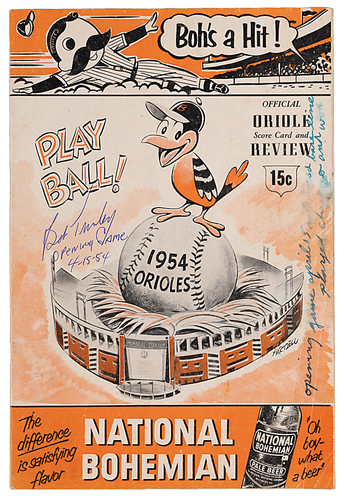 1954 Bob Turley Signed & Inscribed Baltimore Orioles Inaugural Opening Day Program