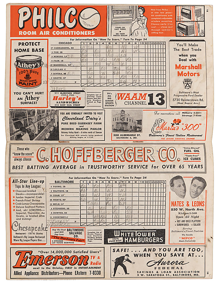 1954 Bob Turley Signed & Inscribed Baltimore Orioles Inaugural Opening Day Program