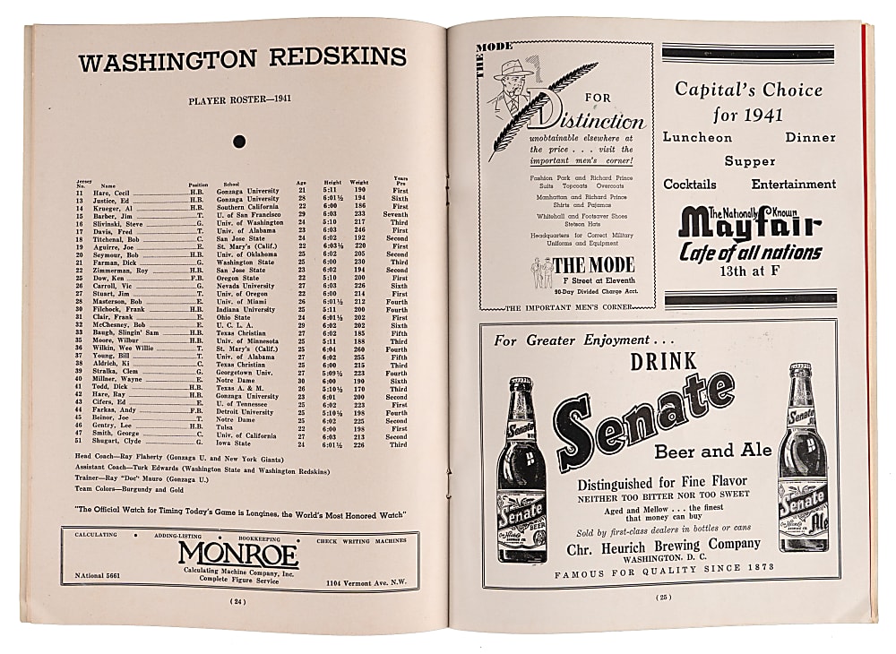 December 7, 1941 Washington Redskins vs. Philadelphia Eagles Program - Pearl Harbor Game!