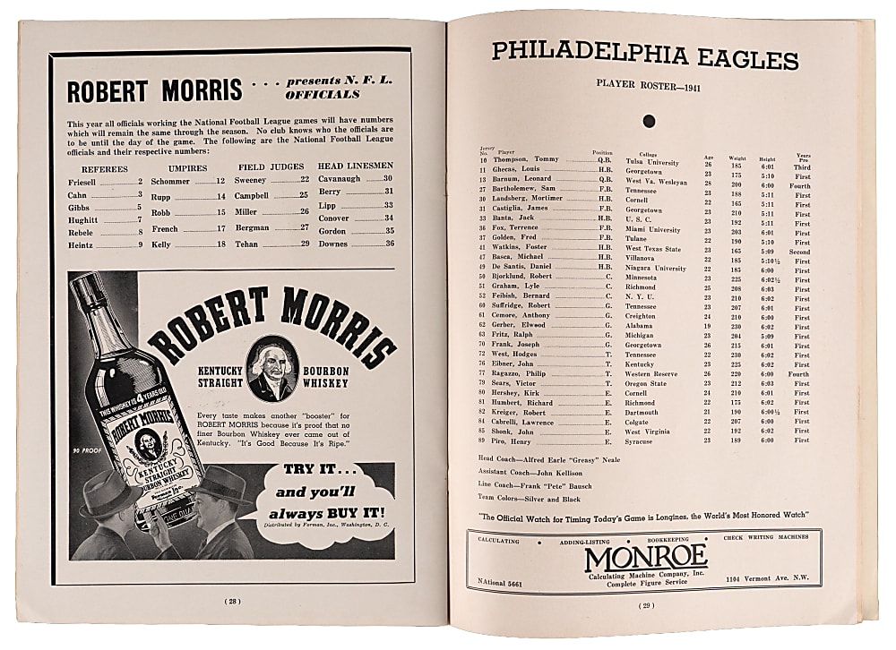 December 7, 1941 Washington Redskins vs. Philadelphia Eagles Program - Pearl Harbor Game!