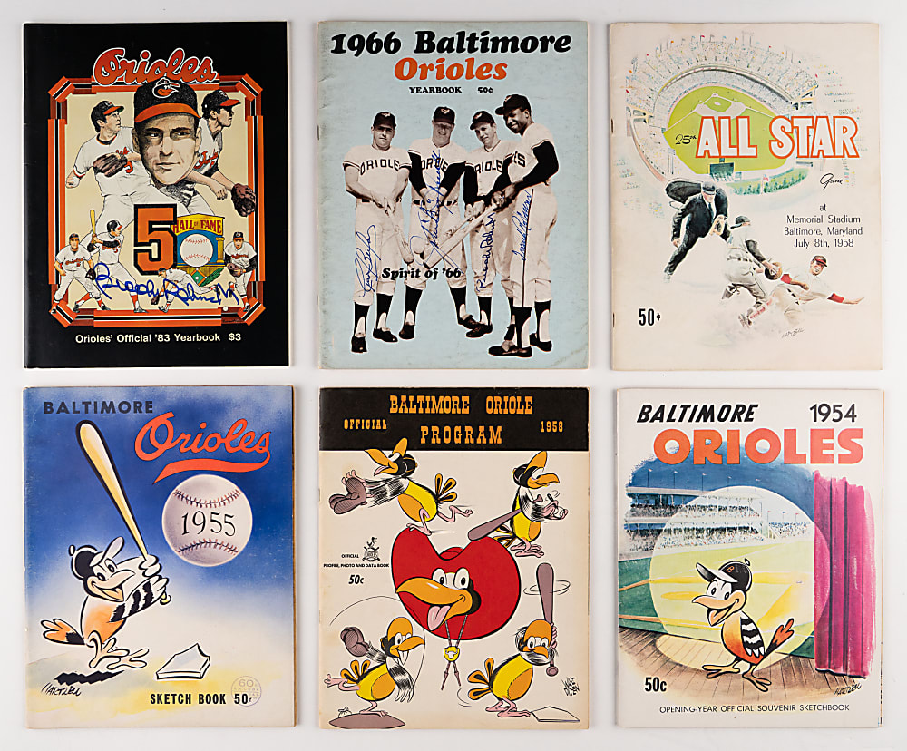 1954-1983 Baltimore Orioles Yearbook & Significant Programs (24) with 1954 Inaugural Yearbook Plus All-Star & World Series Examples