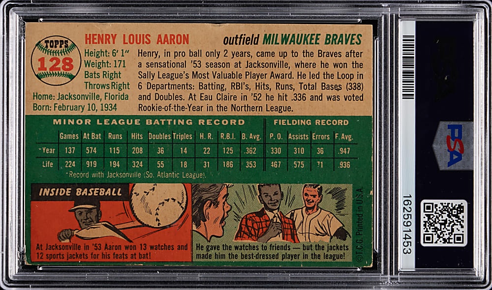 1954 Topps #128 Hank Aaron Rookie PSA GOOD+ 2.5