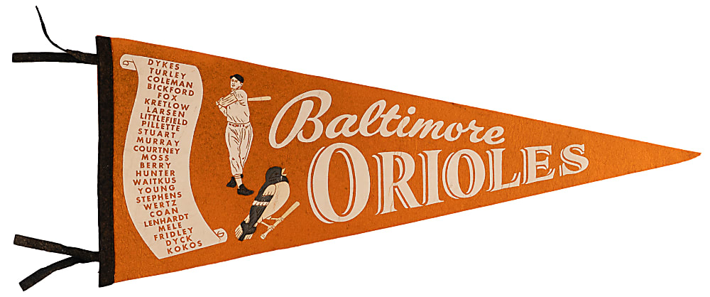 1954 Baltimore Orioles Inaugural Year Scroll Pennant - Tough