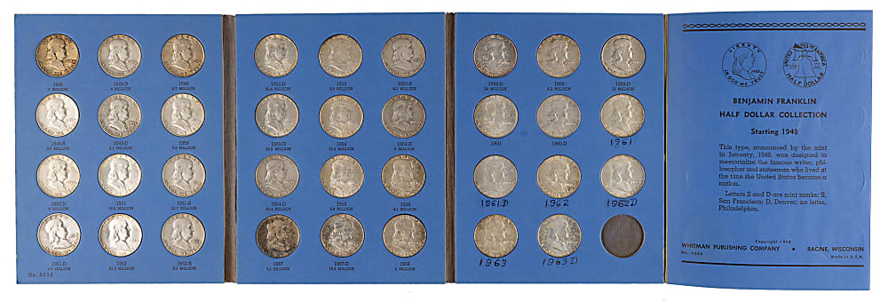 1948-1963 Franklin Silver Half Dollar Coin Complete Set (35)