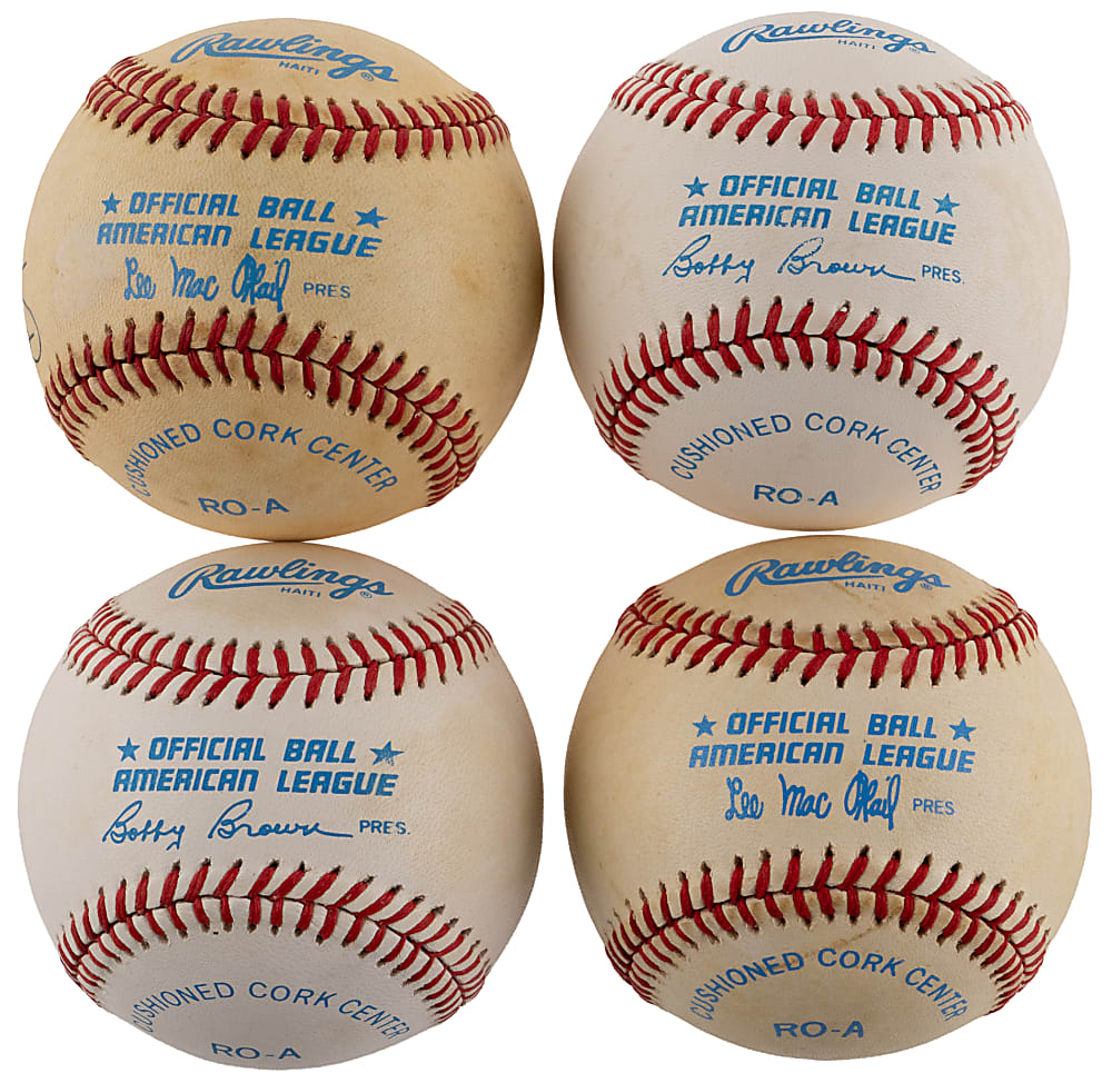 Dual-Signed Theme Baseball Group (4) with Ted Williams/Carl Yastzremski & Rickey Henderson/Lou Brock