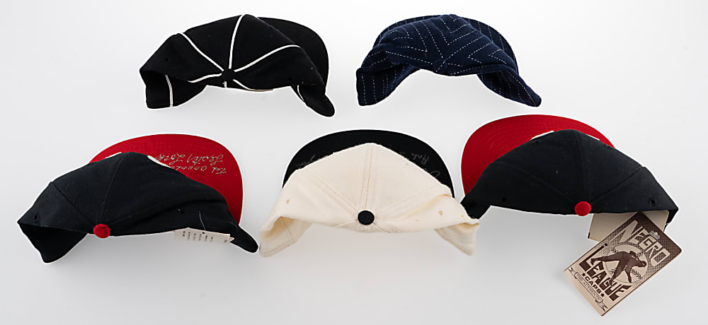 Negro League Signed Hat Group (5) with (9) Including Ted "Double Duty" Radcliffe, Lester Lockett & Wilmer Fields