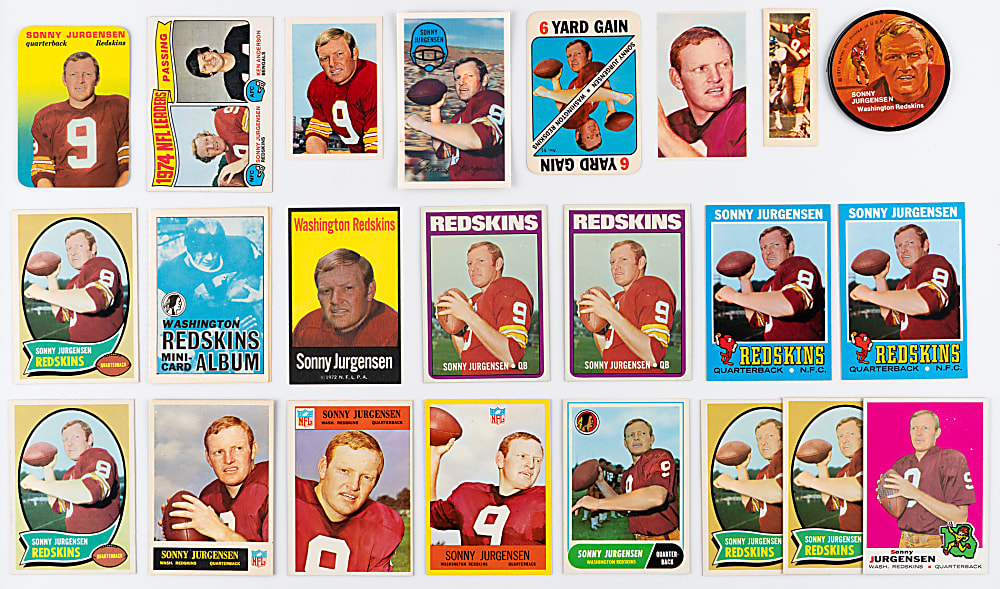1958-1975 Sonny Jurgensen Collection (42) with 1958 Topps Rookie SGC NM 7, 1971 Bazooka Complete Box & Other Tougher Issues