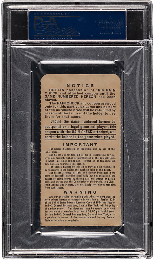 1956 New York Yankees vs. Brooklyn Dodgers World Series Game 6 Ticket Stub - Jackie Robinson's Final World Series Hit & RBI - PSA Authentic