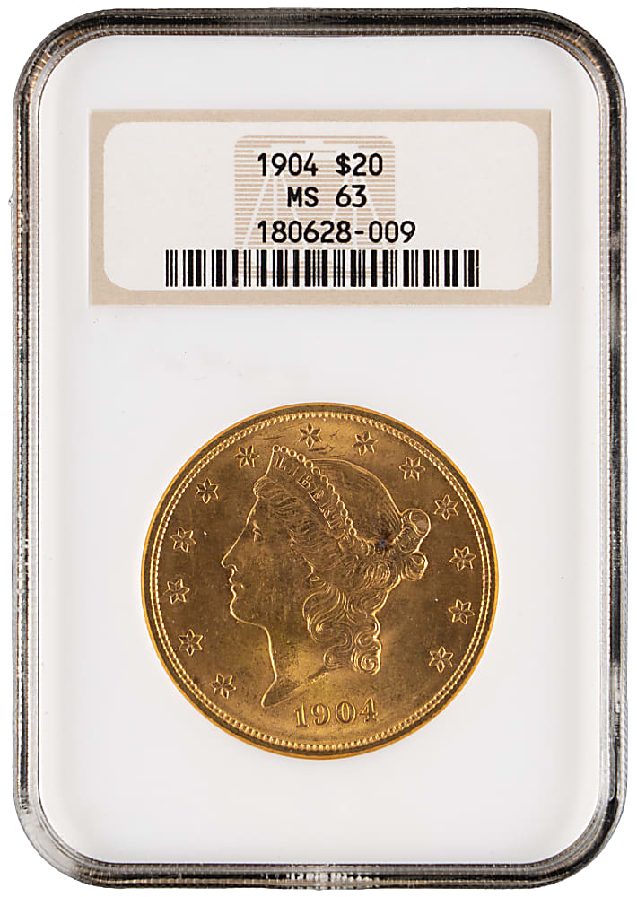 1904 $20 Liberty Head Gold Coin - NGC MS63