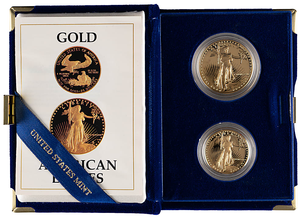 1987 American Eagle Gold Proof Set (2) with $50 1-Ounce Gold Coin & $25 1/2-Ounce Gold Coin in Presentation Case with COA
