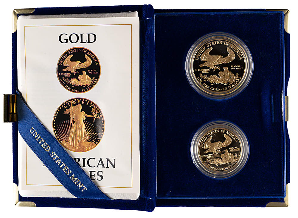 1987 American Eagle Gold Proof Set (2) with $50 1-Ounce Gold Coin & $25 1/2-Ounce Gold Coin in Presentation Case with COA