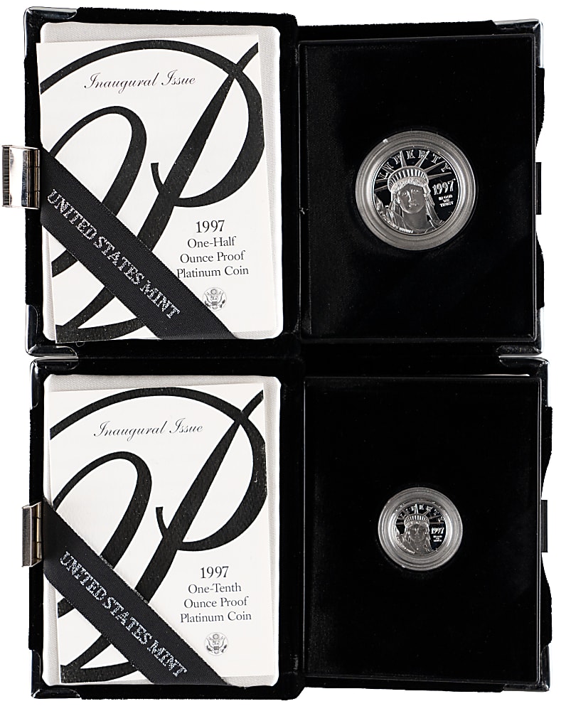 1997-W American Eagle Platinum Proof Coins (2) with $50 1/2-Ounce Coin & $10 1/10-Ounce Coine - Each with Case/COA