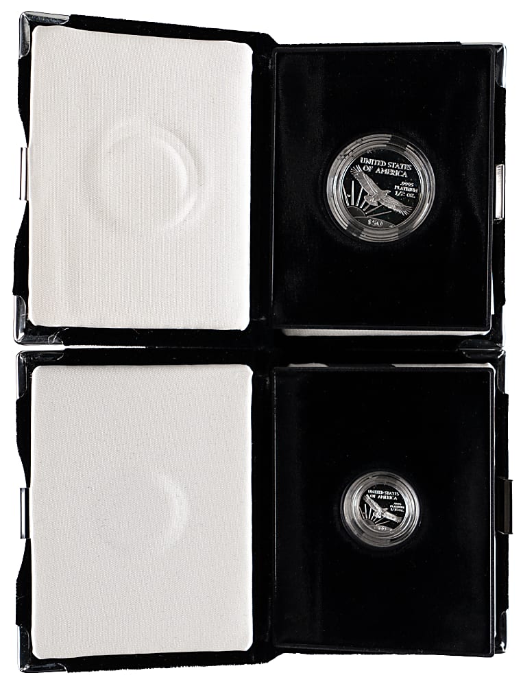 1997-W American Eagle Platinum Proof Coins (2) with $50 1/2-Ounce Coin & $10 1/10-Ounce Coine - Each with Case/COA