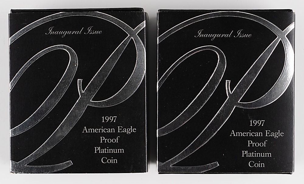 1997-W American Eagle Platinum Proof Coins (2) with $50 1/2-Ounce Coin & $10 1/10-Ounce Coine - Each with Case/COA