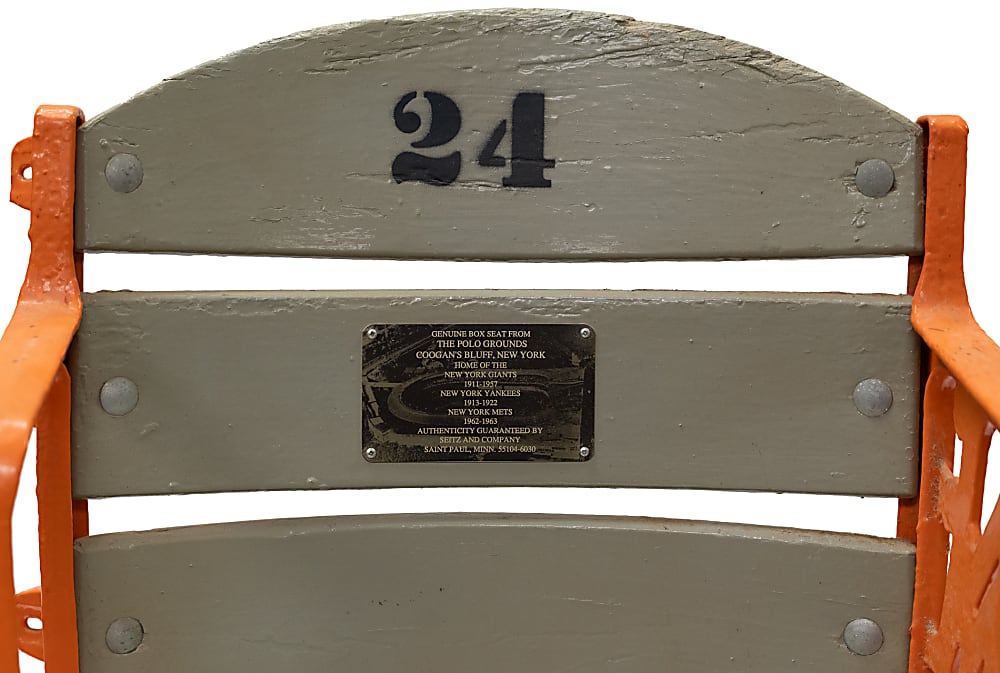Vintage Polo Grounds Stadium Seat with Iron NY Logo Armrest End