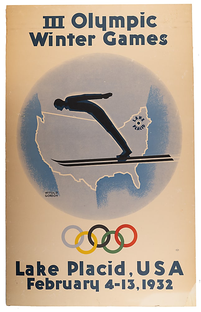 1932 Original Lake Placid III Olympic Winter Games Official Poster by Witold Gordon